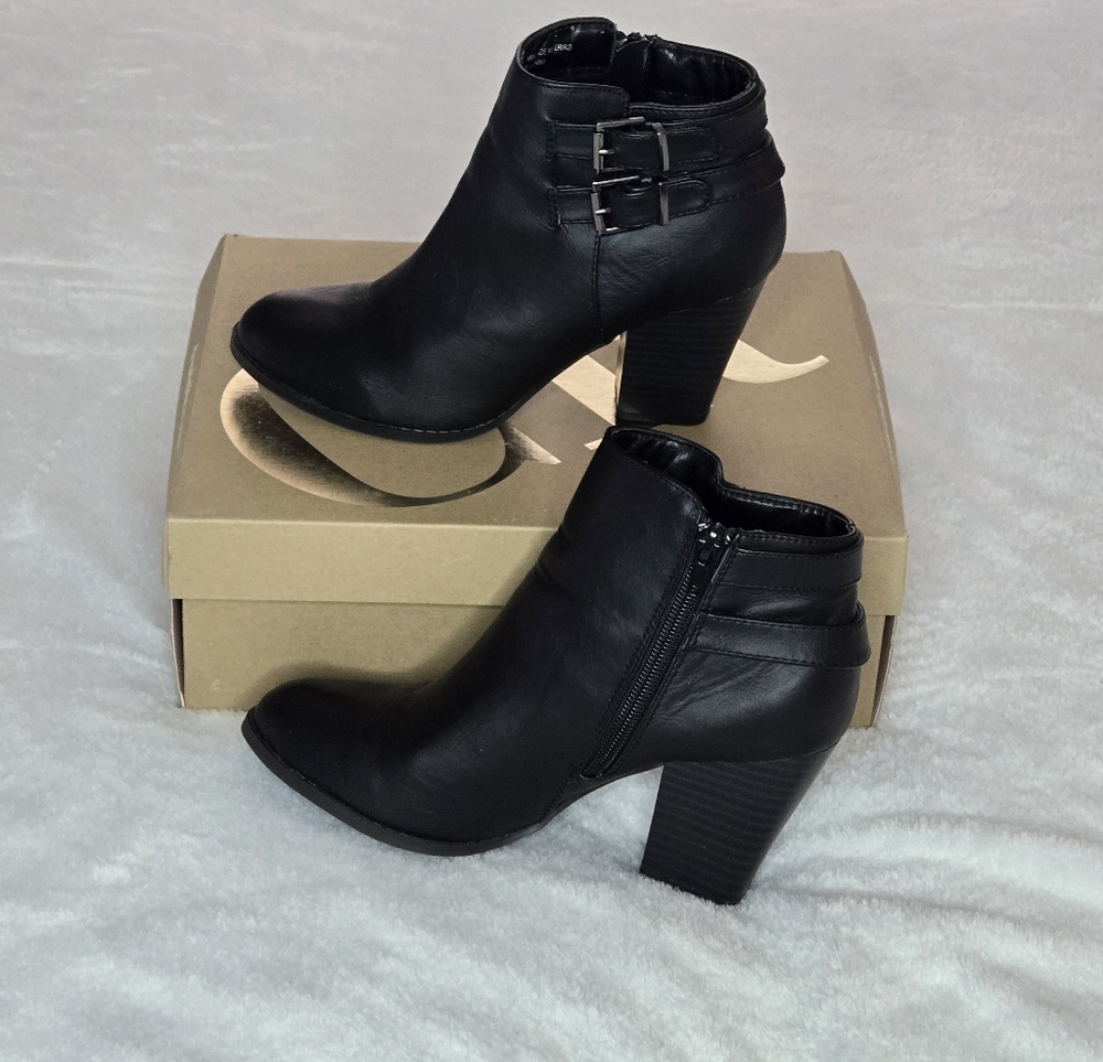 Black Ankle Booties with Double Buckle